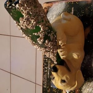 Yellow lab bottle holder. Antique green bottle with barnacles included.